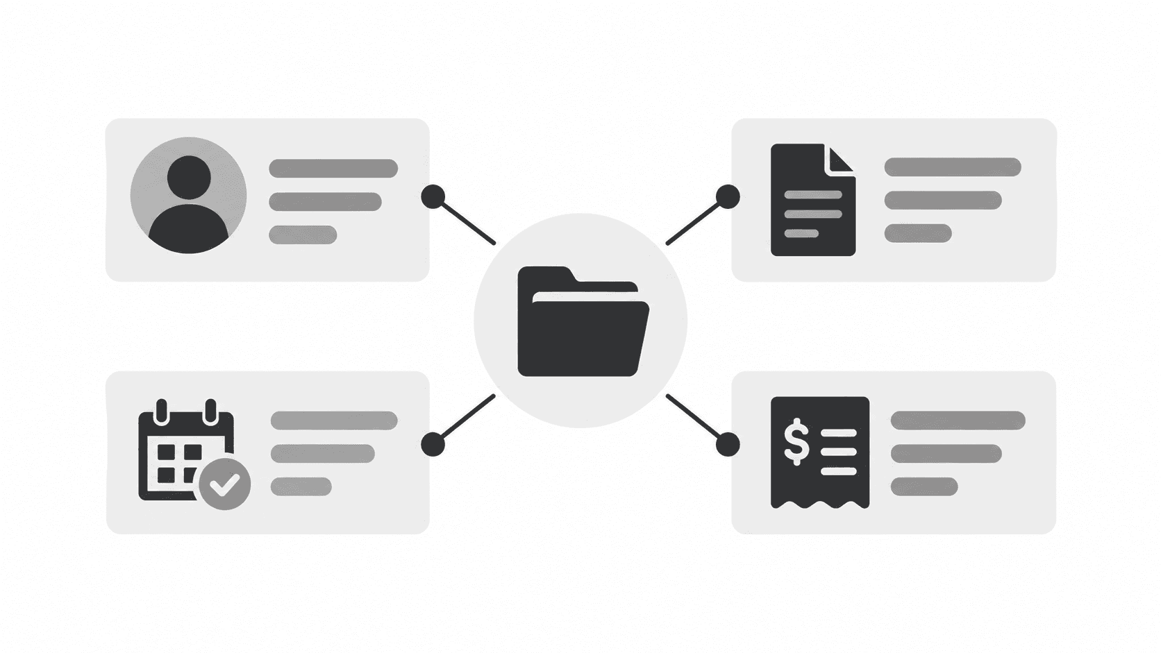 Client details, documents, calendar tasks, and billing connected through one central legal matter folder